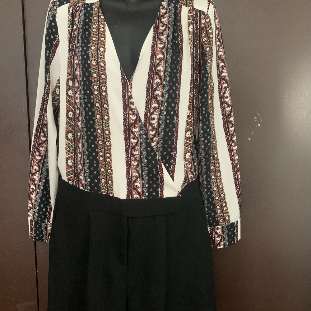1. State Black and White Vertical Stripe Jumpsuit